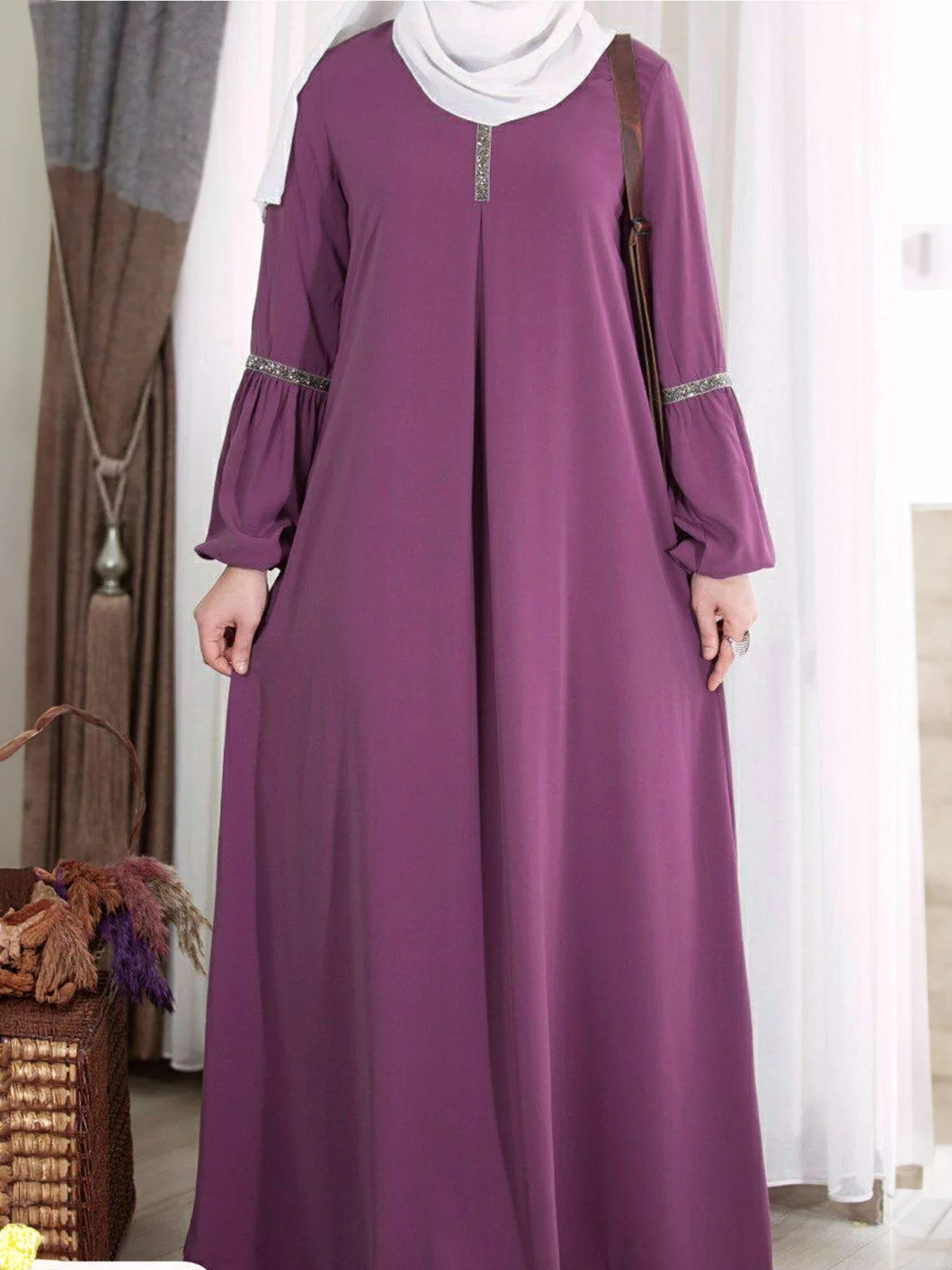Abaya – robe Hijab musulmane pour femmes, nouvelle mode, décontractée, à paillettes, couleur unie, fête, vacances, manches longues, vêtements islamiques