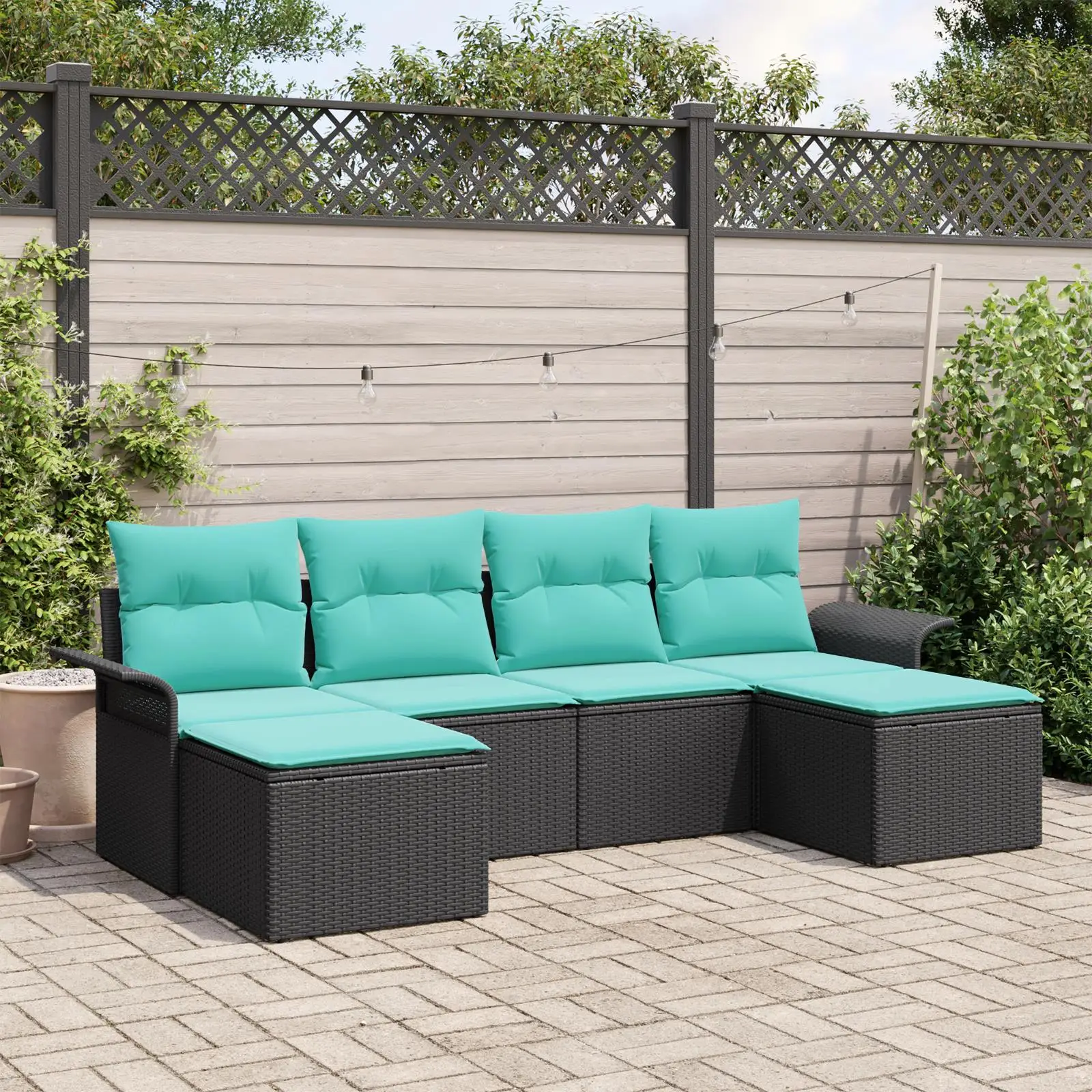 

Cozy Outdoor 6 Piece Sofa Set with Soft Cushions Stylish Black Poly Rattan Garden Furniture