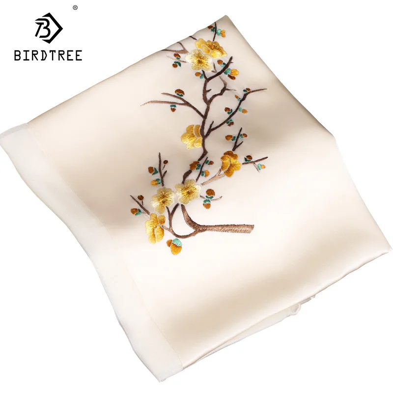 

Шарф Birdtree, 16 мм, 100% шелк, вышивка Сучжоу, ручная работа, с подарочной коробкой, женская длинная накидка, весна-осень, A49734QM