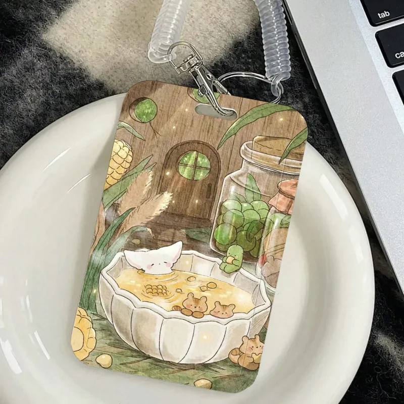 1pc INS Creative Cartoon Student Campus Card Holder With Stretchable Elastic Cord For Meal Card, Bus Card, Work Card, Etc.