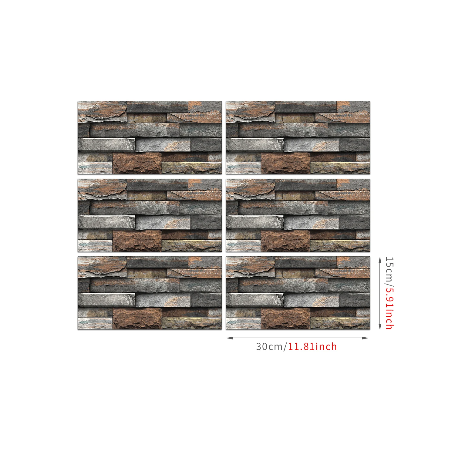 KUUJOJO 3D Vintage Faux Wall Tile Self-Adhesive Decal for Kitchen, Living Room and Bathroom Wall Decor, 11.8 in. X 5.91 in.