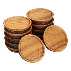 Wide Mouth Mason Jar Lids Wooden Storage Canning Jar Lids Ball Jars Wooden Lids with Airtight Silicone Seal Ball Wooden Lids