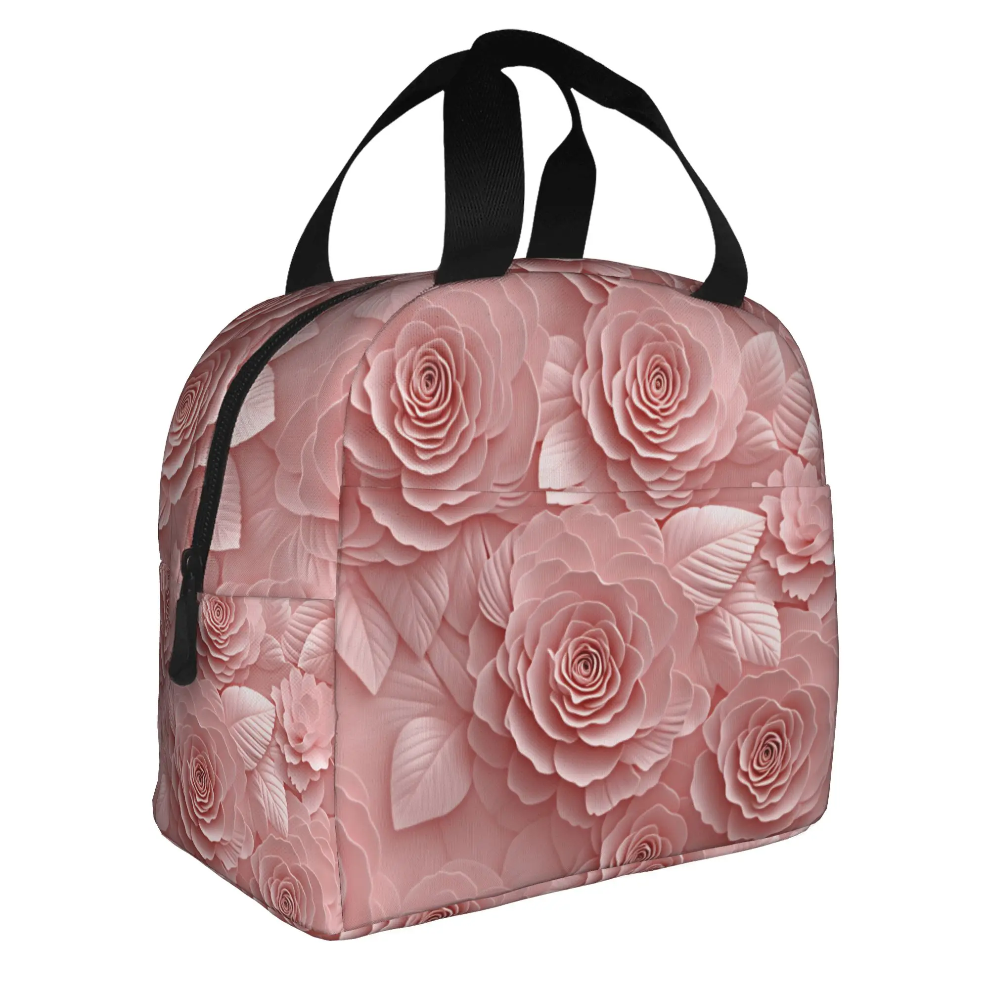 Fashion Trend 3D Flowers Resuable Lunch Box for Waterproof Luxury High 3D Floral Thermal Cooler Food Insulated Lunch Bag School