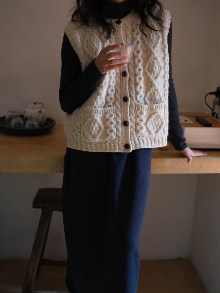 

Женский вязаный жилет Reed Le Vintage из исландской шерсти с льняным узором, однотонный, для повседневной носки