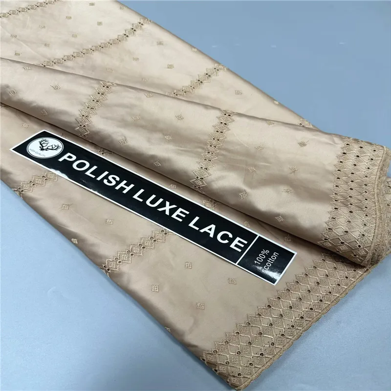 

5 ярдов нигерийской 100% хлопок, полированная атласная ткань для вышивки, высокое качество, швейцарская вуаль, кружевной материал для мужчин, стиль Дубая 10L191201