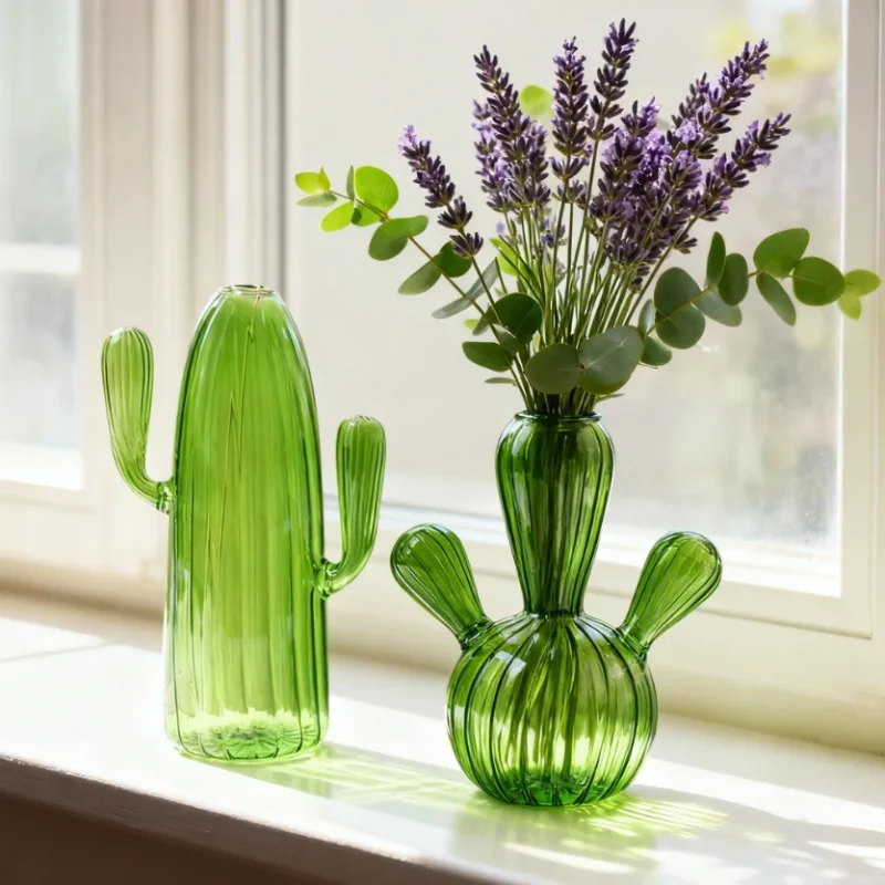 Bunte Glasvase, kreative Instagram-würdige Tischdekoration, kaktusförmige Vase, einzigartiger hydroponischer Blumenhalter, Aromatherapie-Flasche