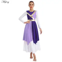 Women Lyrical Dance Costume Color Block Praise Liturgical Church Worship Choir Dress Irregular Hem Dress for Modern Dancewear