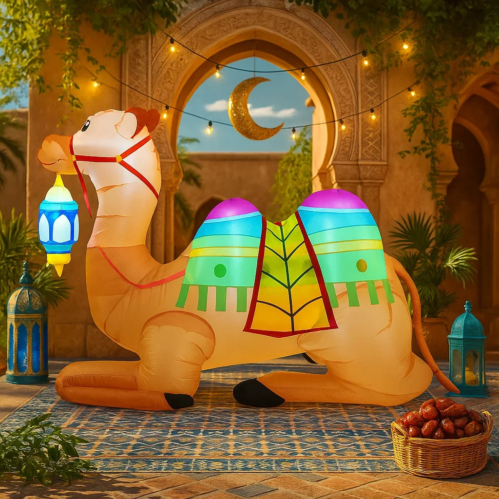 6FT Ramadan Inflatable Camel Decor Colorful Pattern LED Lights Lantern Islamic Holiday Decor Supplie Ramadan Inflatable For Yard