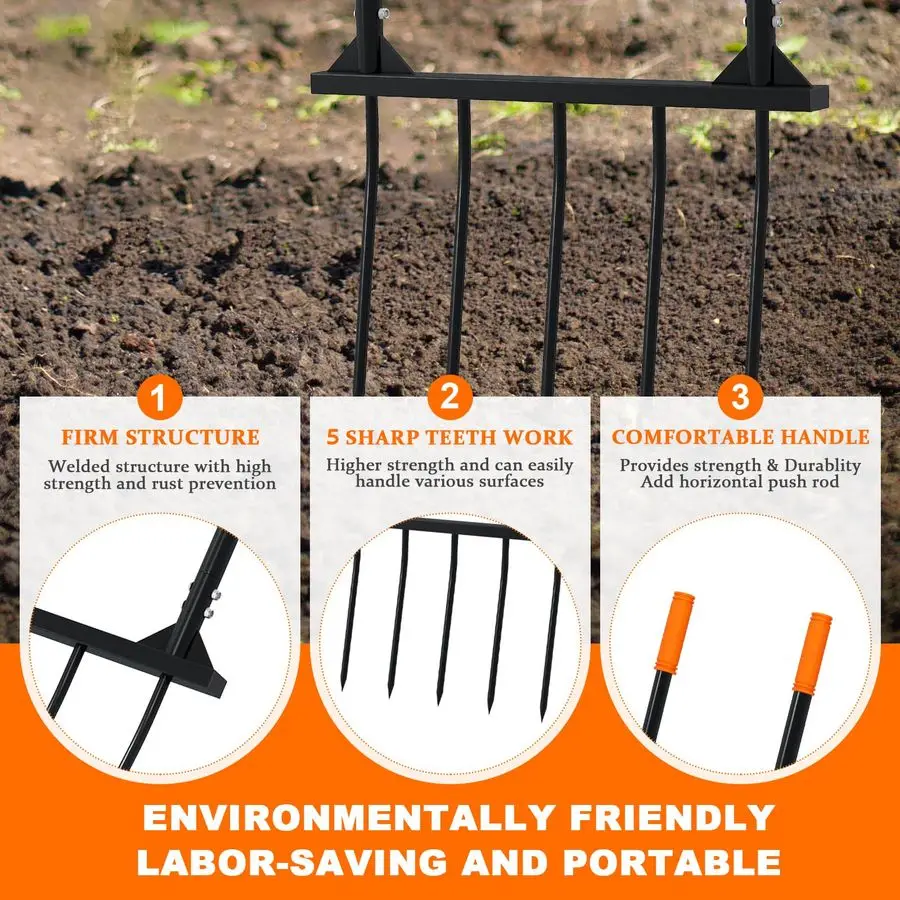 Ferramenta de jardim garfo, design ergonômico para fazendas, jardins, panelas de vegetais, para fácil giro do solo, remoção de ervas daninhas, 5 de largura F