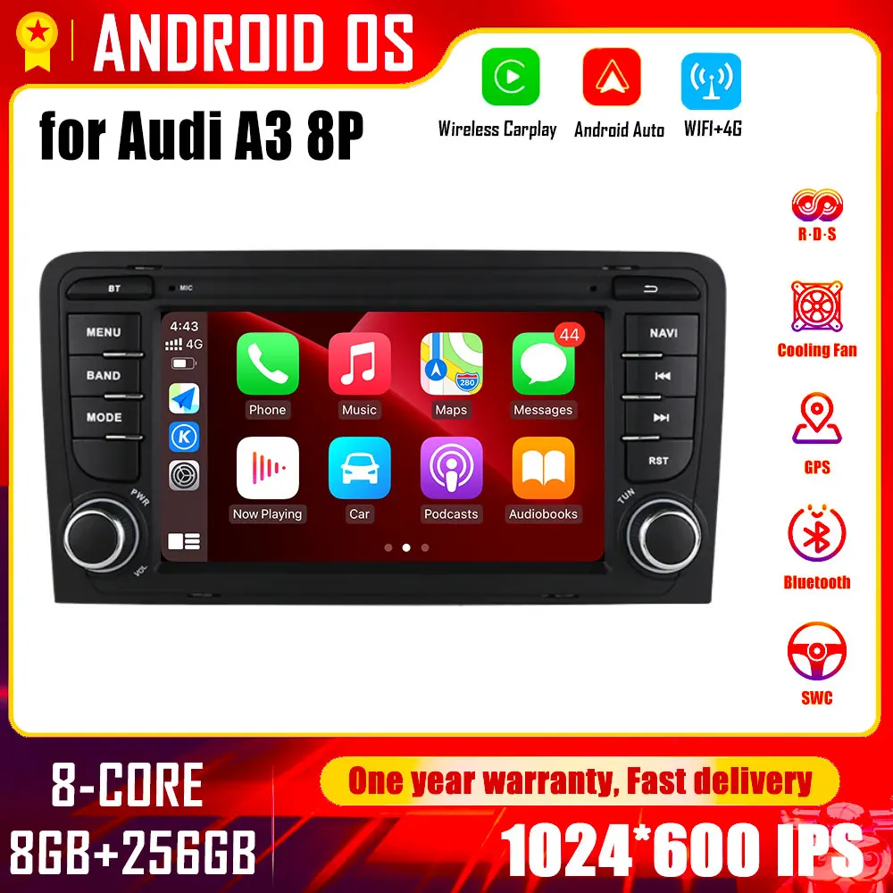 Auto Android OS Car Radio Multimedia Video Player for Audi A3 S3 RS3 2003 - 2012 Wireless Carplay GPS Bluetooth WiFi Bluetooth