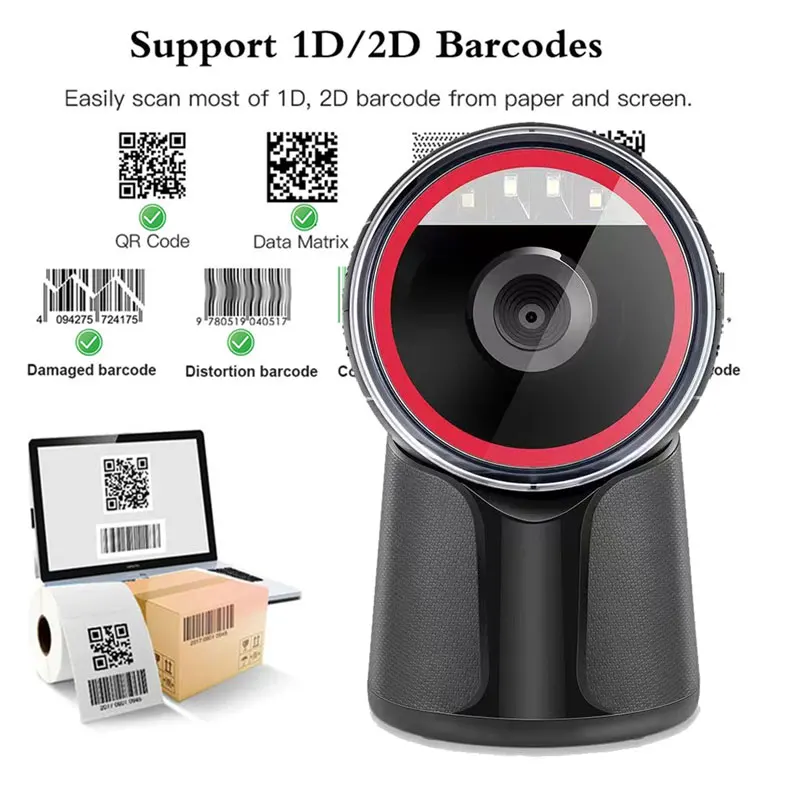 Imagem -03 - Omnidirectional Desktop Barcode Scanner Mãos-livres com Fio Usb Leitor 1d 2d qr Screen Ada Automático Código dm Barcod