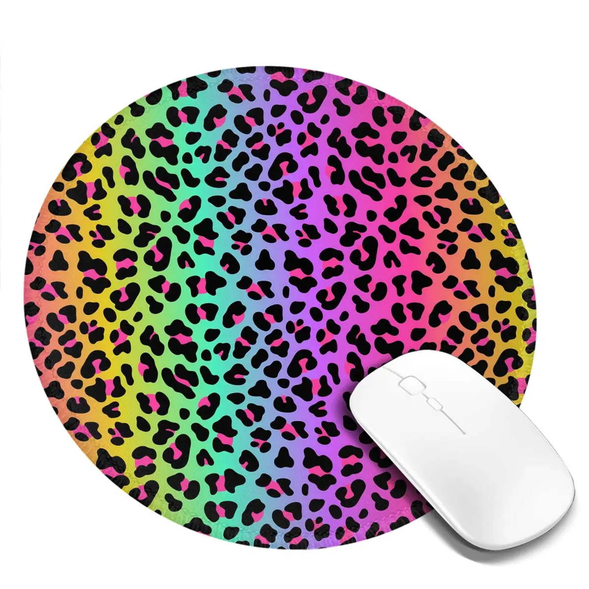 Rainbow Leopard Round Mouse Pad Cheetah Neon Print Colorful Rubber Gaming Mousepad For PC Laptop Computer Soft Custom Mouse Mats