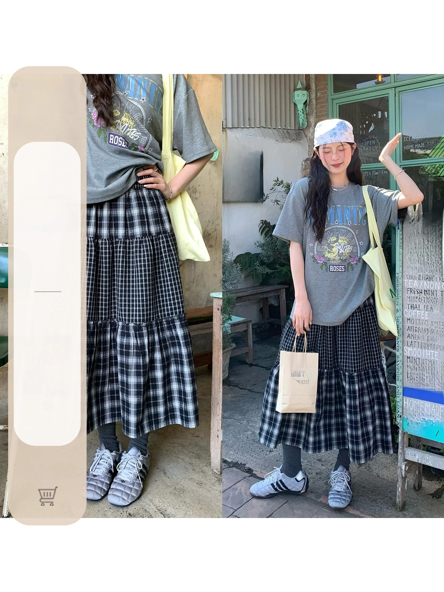 

Модная серая юбка А-силуэта в клетку от WHYSTUDIO: новая весенняя модель с высокой талией, из смесового хлопка, с вставками, для женщин