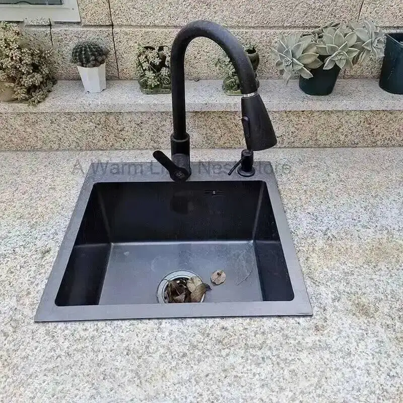 Steel Bar Kitchen Balcony Stainless Sinks 304 Mini Sink Single Tank Black Nano Kitchen Accessories Thicken Wash Basin Small Sink