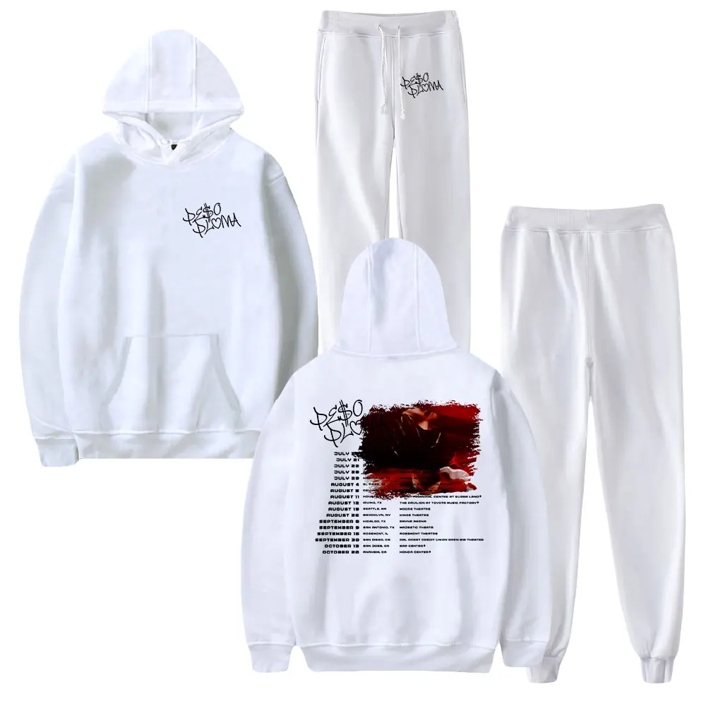 Peso Pluma Hoodie Jogger Pants Fashion Two Piece Set Sweatshirts+Sweatpants 2023 World Tour Hip Hop Rapper Women Men's Set