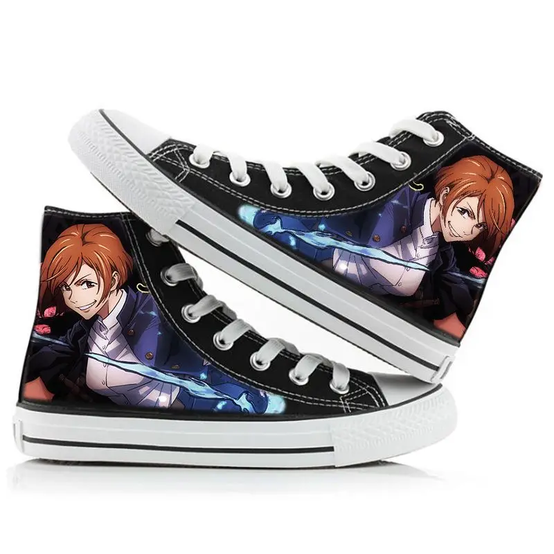 Bandai Anime Jujutsu Kaisen Canvas Shoes Satoru Gojo Cartoon Printing Sneakers Basketball Shoes Casual Comfortable Flat Shoes