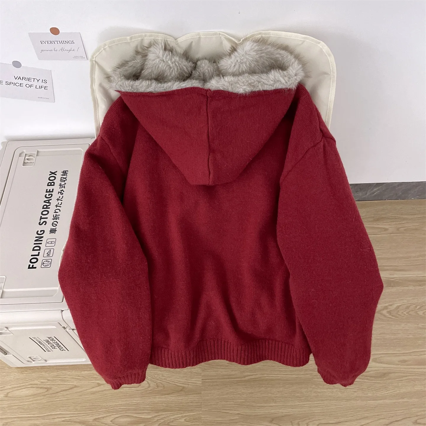 

Wool collar hooded cardigan sweater men's loose casual knitted sweater jacket