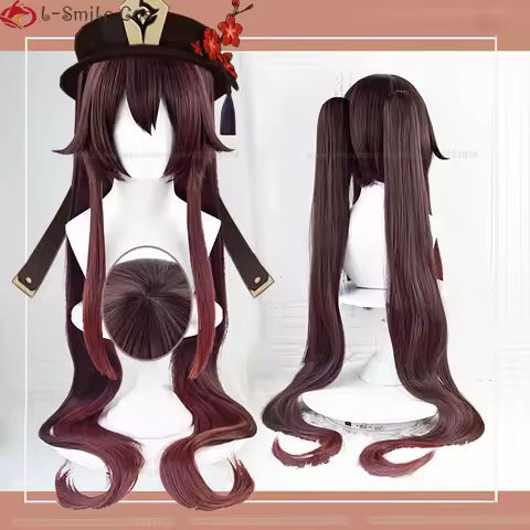 Game Hutao Cosplay Wig 95cm Gradient Double Ponytail Heat Resistant Hair Halloween Hu Tao Anime Wigs + Wig Cap