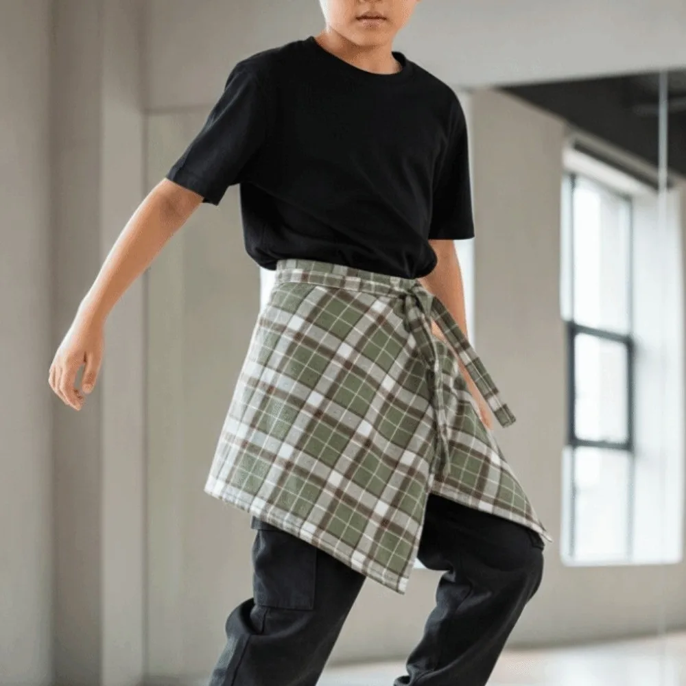 Korean Style Plaid Skirt Belted Irregular Hip-hop Kids a-line Shortskirt Vintage High Waist Waist Seal Skirt Daily