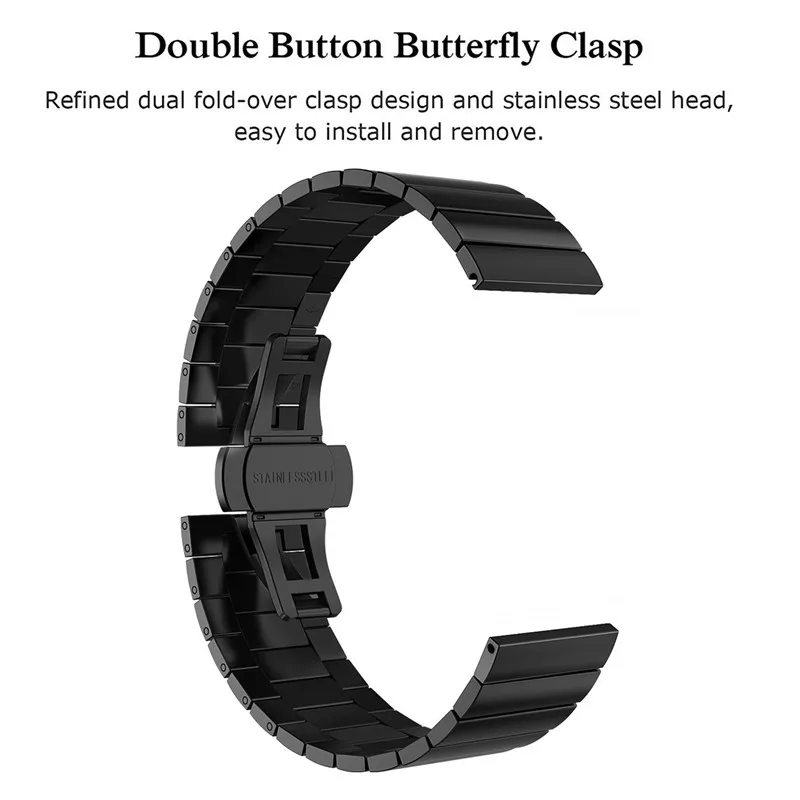 حزام (Band) ساعة حزام لهواوي ساعة GT 2 46 مللي متر معدن الفولاذ المقاوم للصدأ فراشة مشبك حزام المعصم لاستبدال هواوي GT