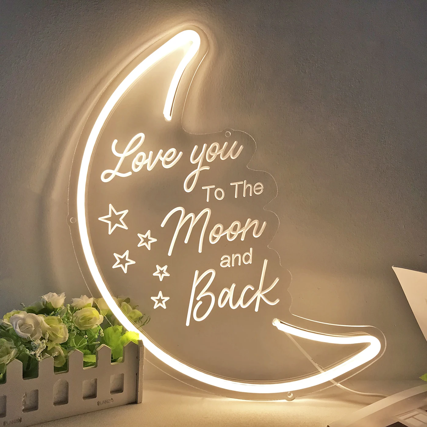 LED Love You To the Moon And Back Neon Light Sign, 15.75”x9.45” Warm White Neon Wall Sign for Party Girls Kid’s Bedroom Living