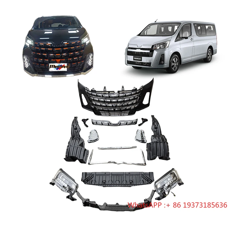 High Quality Car Bumper Parts Front Bumper Headlights Grille Bracket for Toyota Hiace Upgrade to Super Granace Premium Boydykits