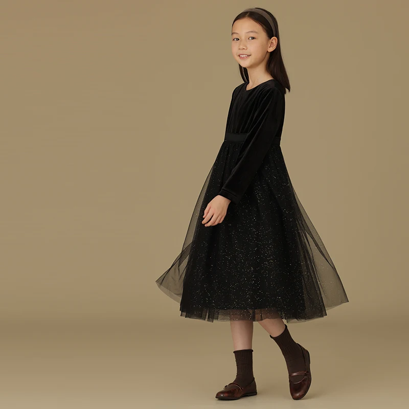 

Kids Clothes Girls Clothes Birthday Dress Princess Skirt Elegant Black Velvet Girls Formal Dress Skirt Autumn Long-sleeved Dress