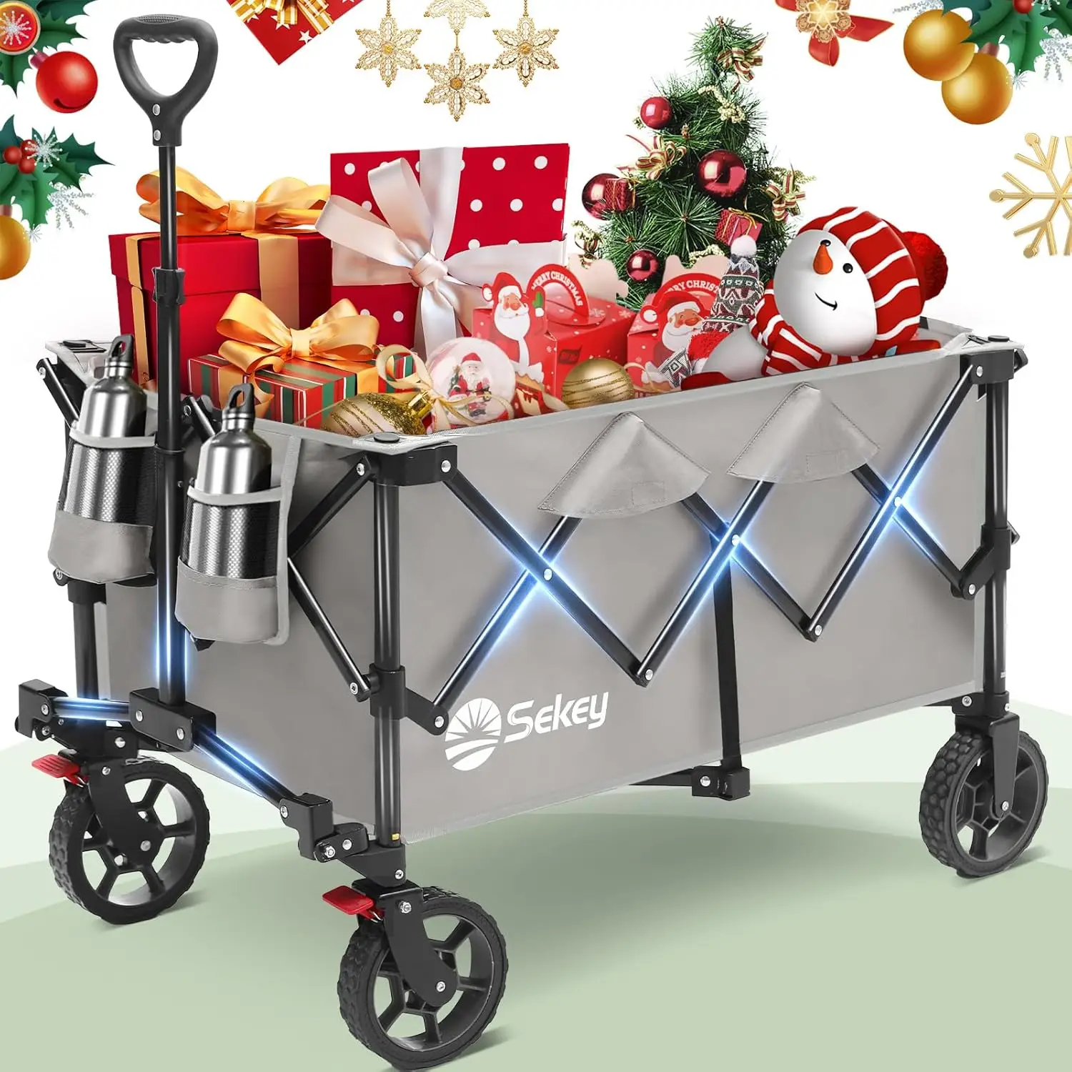 

Складная складная тележка с грузоподъемностью 330 фунтов, сверхпрочная складная тележка с большими вездеходными колесами и держателем для напитков