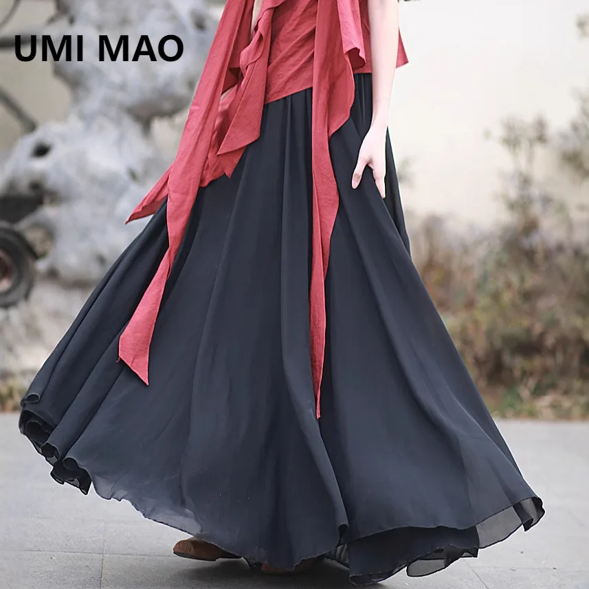 

UMI MAO Summer Cool Style Oversized Hem Skirt Femme Artistic Style Three-Layer Chiffon Extra Long Tall Skirt Women