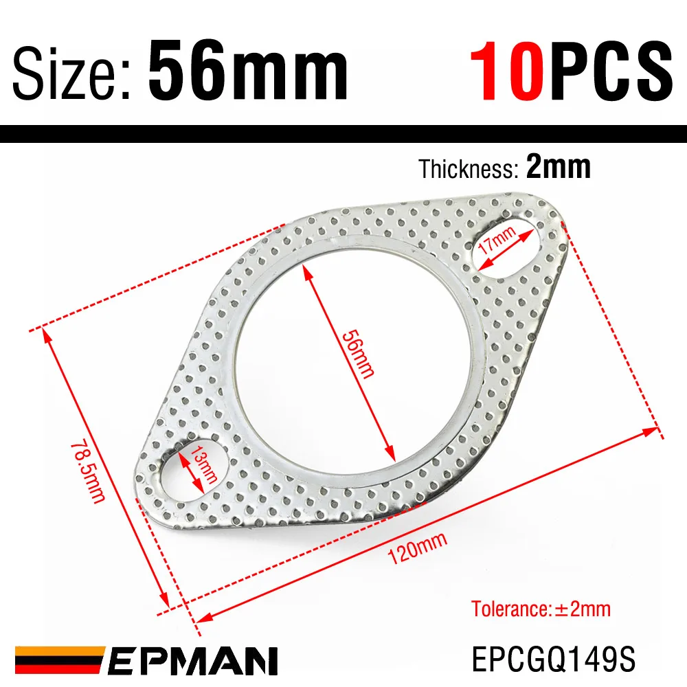 EPMAN Universele turbo-uitlaatpakking Fire Ring van 51 mm tot 78 mm (2" - 3") 2 boutgatpakkingen EPCGQ238S enz.