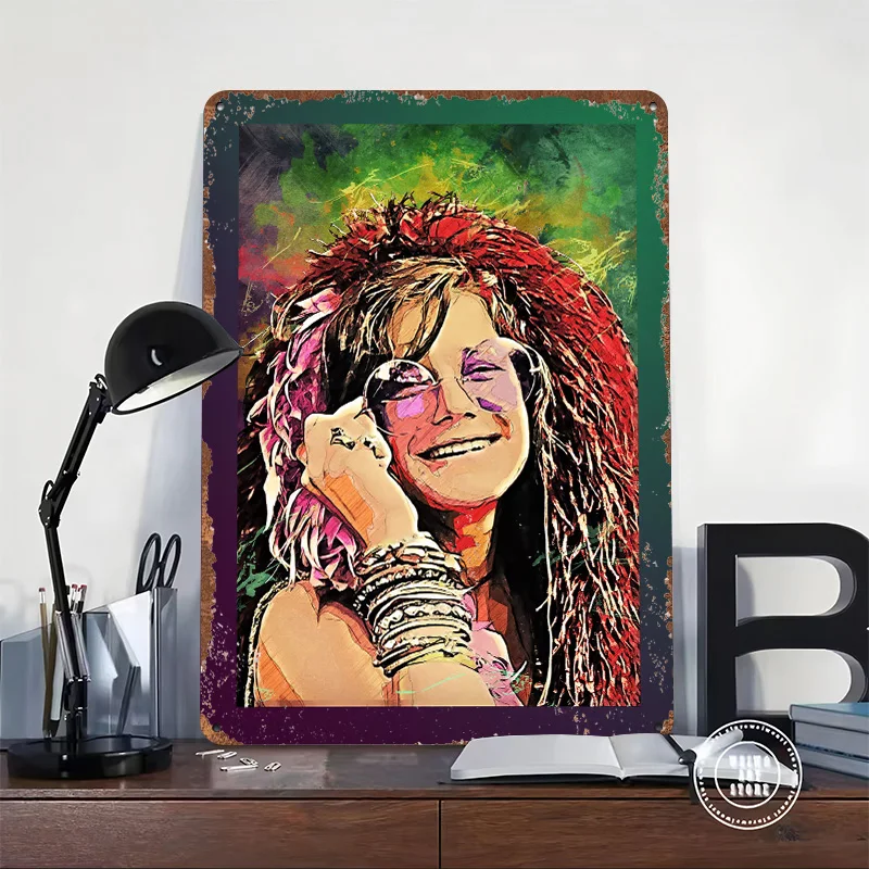 JANIS JOPLIN Tinplate Poster Customized Wall Art Retro Vintage Metal Signs for Fans Home Decorations Living Room Custom Plate