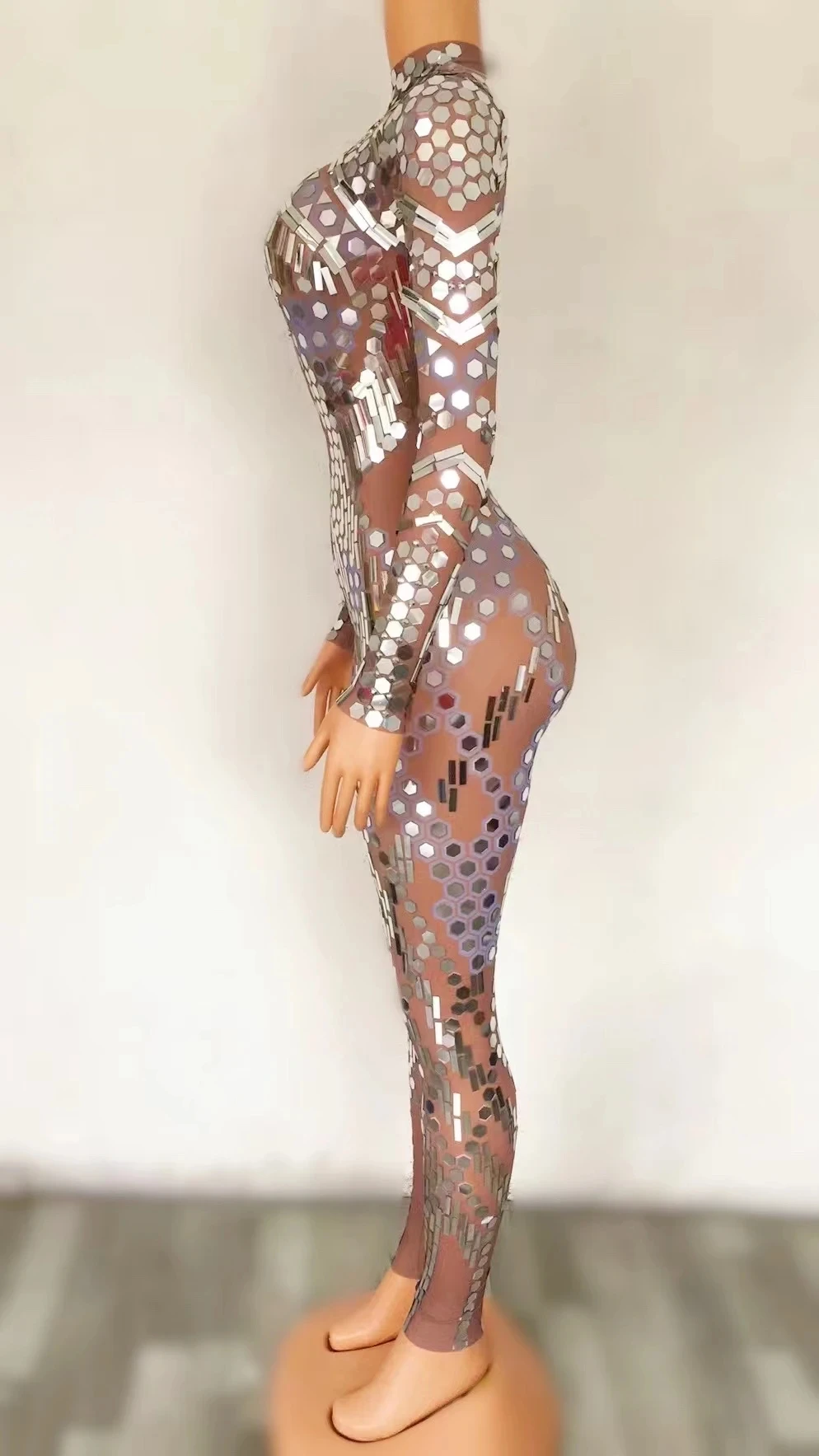 Sexy Glitter Sequines Jumpsuit Women Long Sleeve Ankle Length Custom Bodysuit Women Long Bodysuit Performance Wear