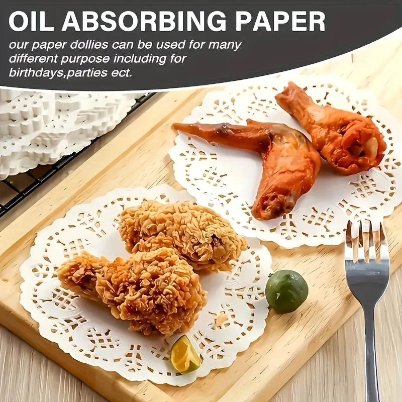 50/100 Stück Tischsets aus Papier mit Spitzenrand, Cupcake-Untersetzer für frittierte Speisen, Desserts, Partys, Hochzeiten, Tischdekoration, Küchen-Backutensilien – Detail 13