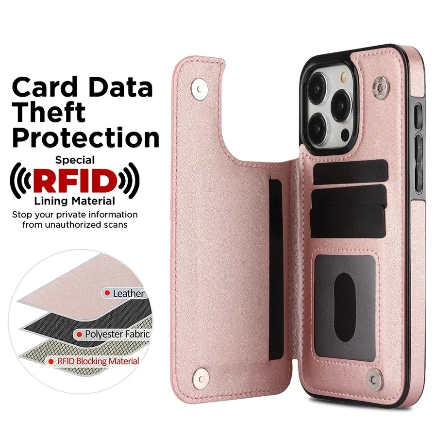 Card Slot Flip Leather Case For iPhone 16 15 Pro Max 14 13 12 11 X XS XR 8 7 16 Plus Wallet Double Button Small Fragrant Wind