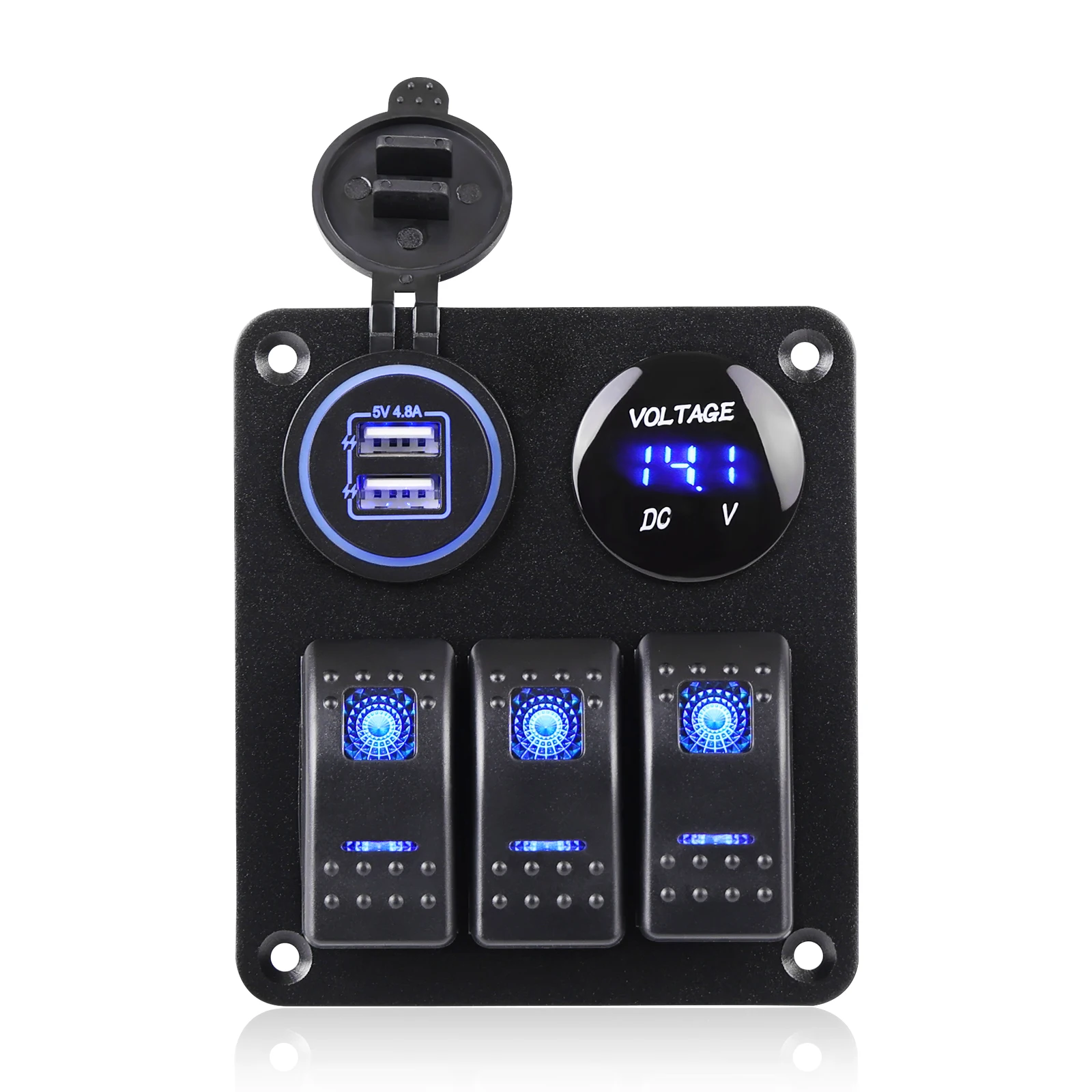 

For Car Marine Boat 3 Gang ON-OFF Rocker Switch Panel 12V 4.8A Dual USB Charger Socket LED Digital Voltmeter Waterproof Switches