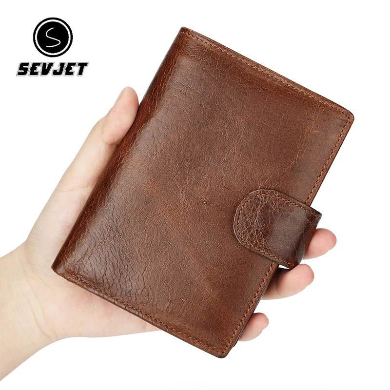 Genuine Leather Men Short Wallets Hasp Money Clip Vintage Trifold Coin Purse For Male Cash Credit Card Holder Clutch Bags JYY234