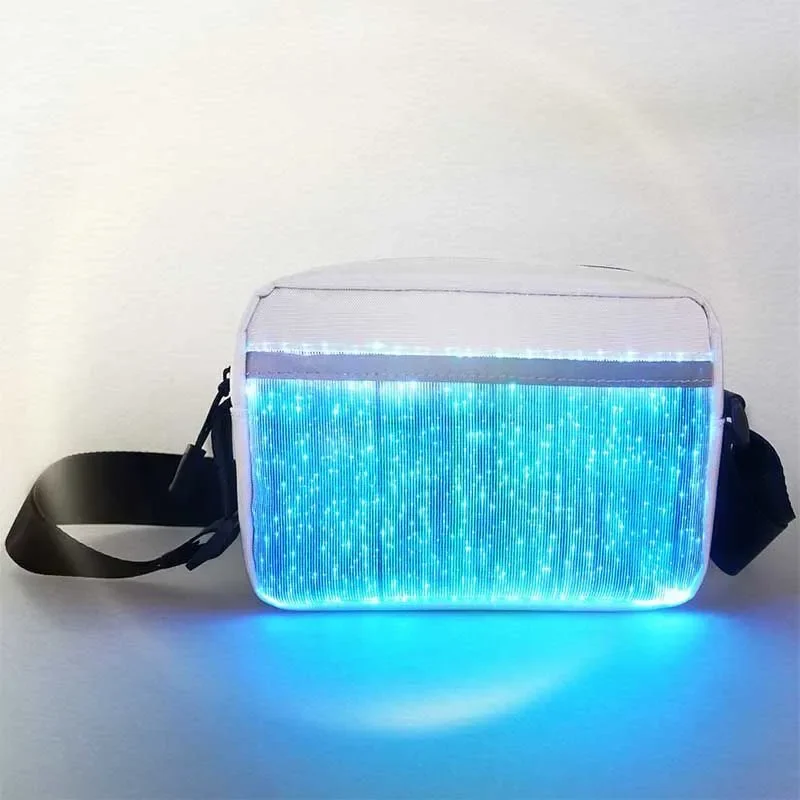 2023 casual Colorful LED luminous bag Optical fiber fabric glow light in dark women man square shoulder messenger bags and Purse