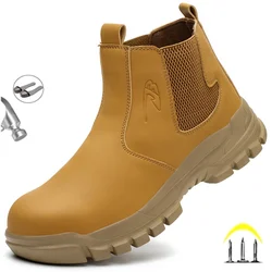 Botas masculinas de trabalho à prova de perfurações, segurança impermeável, biqueira de aço, leve, indestrutível indústria botas Chelsea