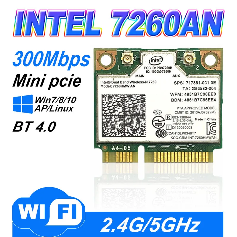 Dual band Wireless N 7260HMWAN 7260 7260hmw an Wifi Bluetooth 4.0 Card for miniPCI-E 300Mbps wifi 2.4G/5G