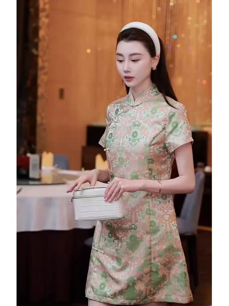 

Miiiix 2024 Summer High End Exquisite New Chinese Style Improved Qipao Women's Printed Standing Neck Dresses Female Clothing