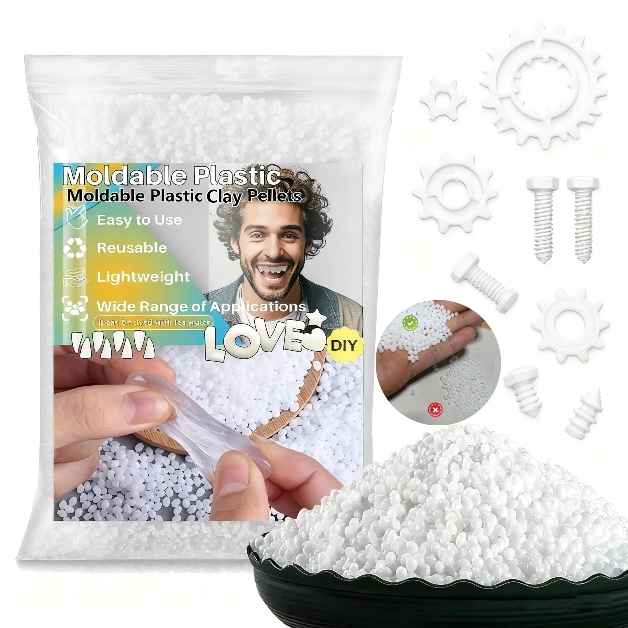 Plástico moldeado: decoración temporal de dientes para fiestas, modelo reparador lleno de plástico: duradero y reutilizable. Alta dureza, bricolaje