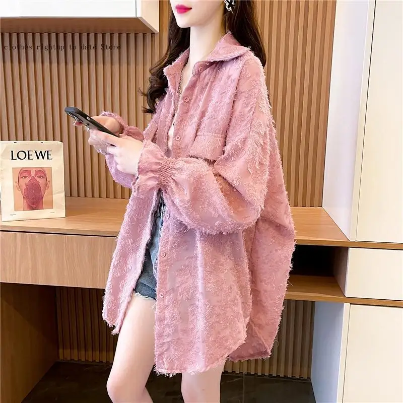 Elegant Temperament Personalized Design Thin Women's Shirt Korean Summer Chiffon Lapel Sun Protection Jacket