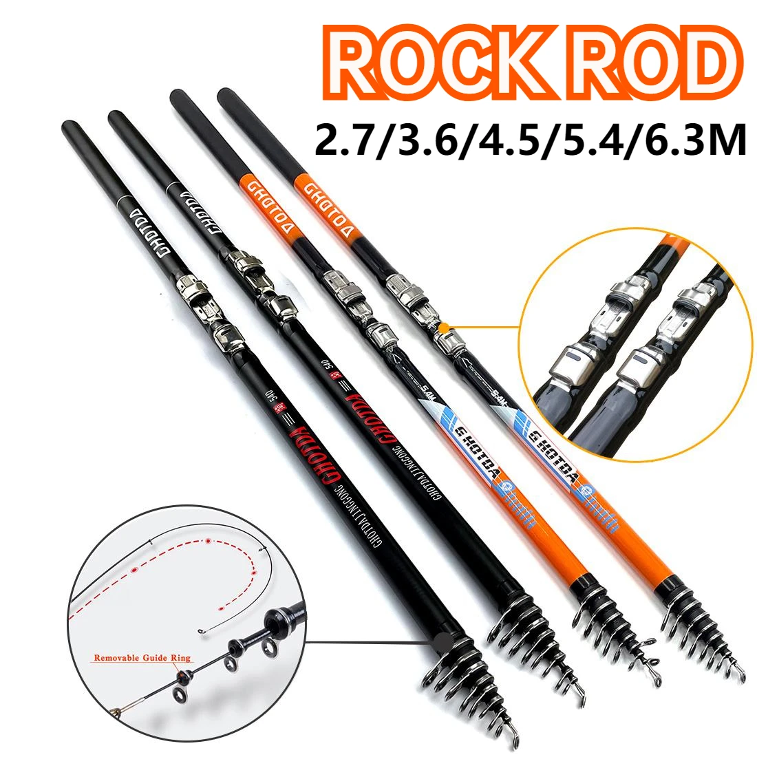 GHOTDA Ultralight Telescopic Rock Fishing Rod 2.7/3.6/4.5/5.4/6.3M Long Throwing Carbon Travel Surfing Pole Bait Weight 10-50g