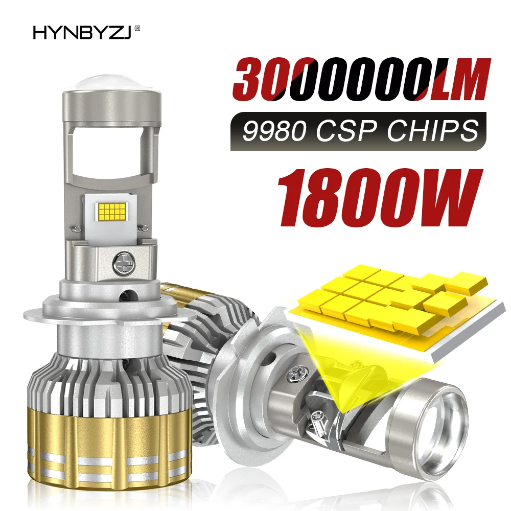 

HYNBYZJ H7 Led with Lens 1800W/Pair H11 9005 9006 H4 Led Projector Lenses Hi/Lo Beam Canbus Turbo LED Bulbs LHD 12V 6000K