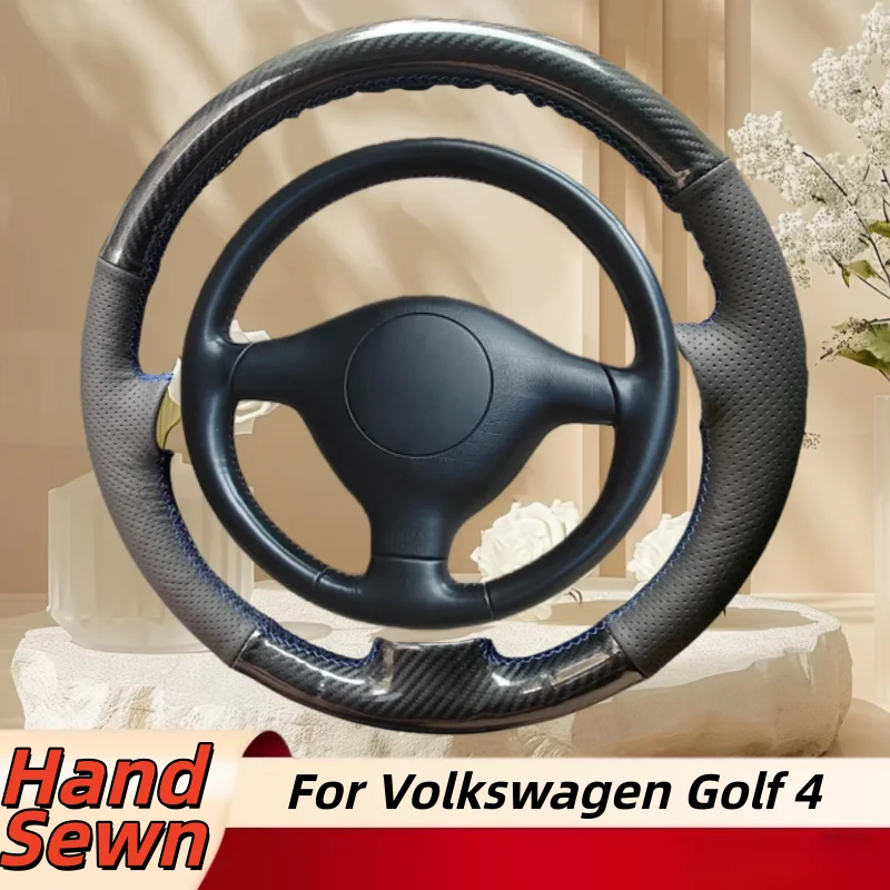

Hand-Sewn Genuine Leather Car Steering Wheel Cover For Volkswagen Golf 4 Car Interior Accessories