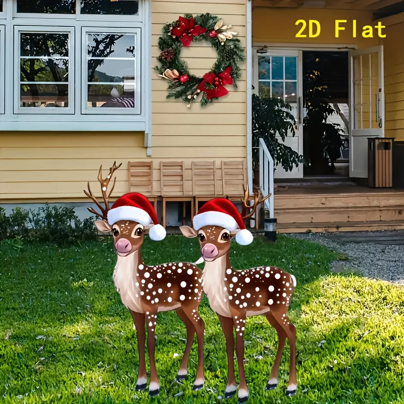 2D flaches Weihnachts-Rentier-Gartenschild – Acryl-Tierthema, Hofdekoration, Weihnachtsdekoration für Zuhause und Outdoor