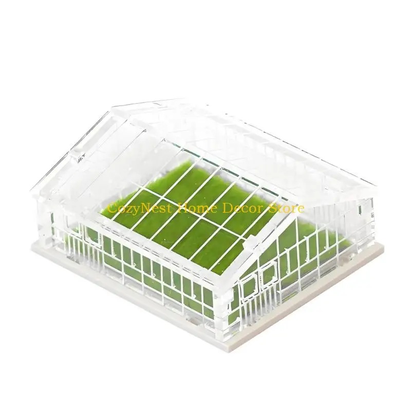 92MF Transparent Miniature Greenhouse Model with Sloped Roof Frame for Decorative Landscape and Desktop Scene Building