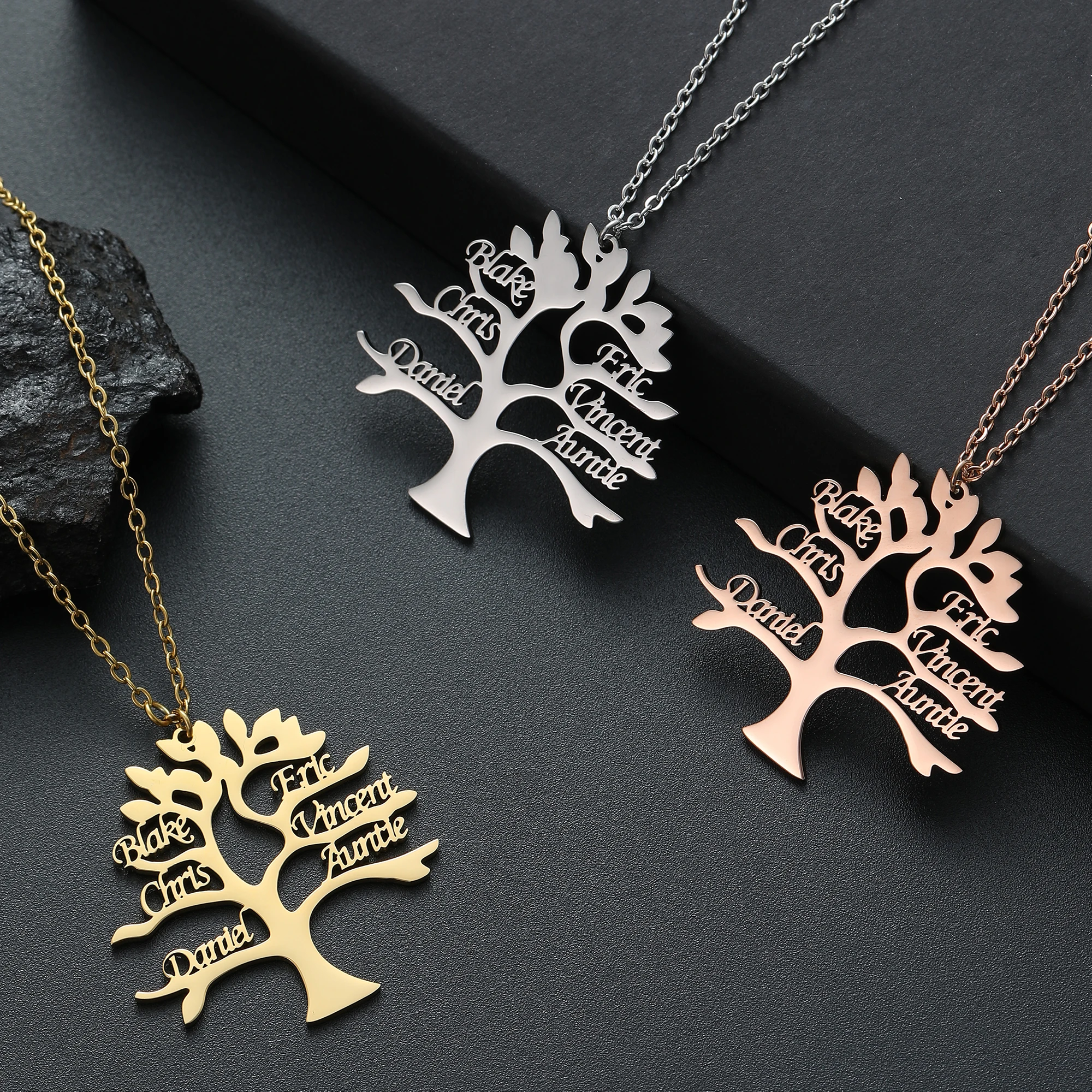 

Tree of Life Pendant Necklace Personalized Family Member Name Stainless Steel Customized Product Jewelry Choker Gift for Parents