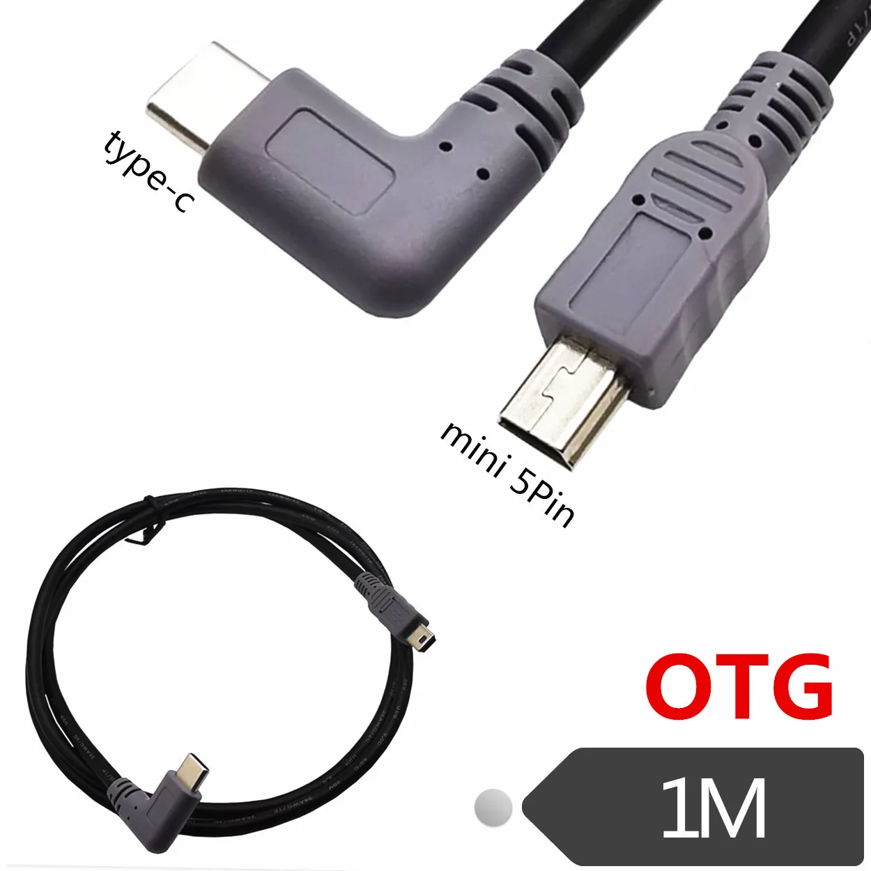 90 Degree Elbow USB 3.1 Type-C To Mini 5P / Micro USB OTG Male To Male Data Charging Adapter Cable USB-C 1m 3ft