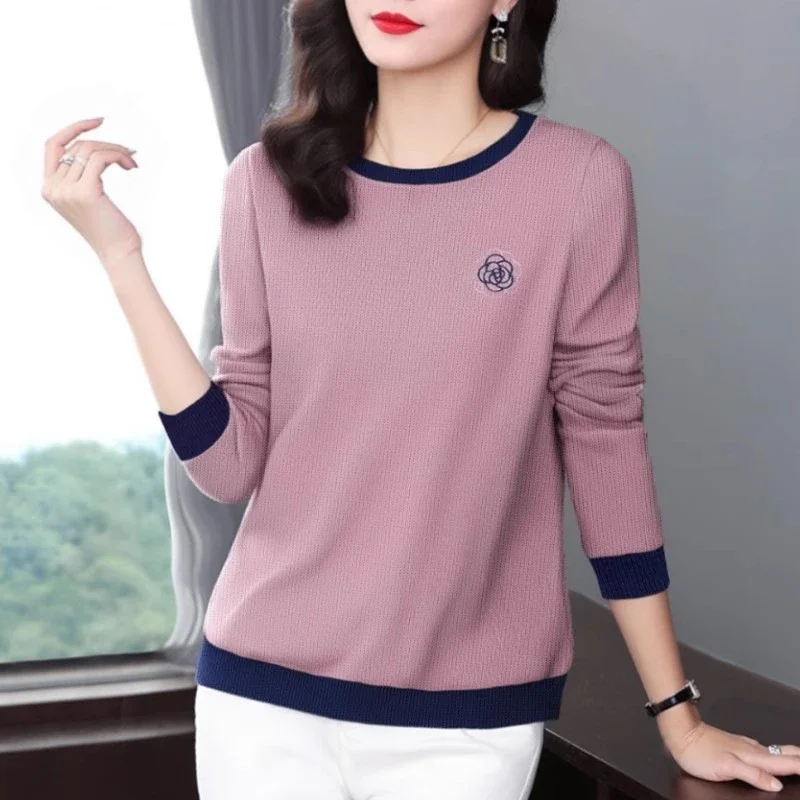 

Женская весна-осень 2021, новый стиль, однотонная универсальная повседневная футболка со свободным низом и длинными рукавами